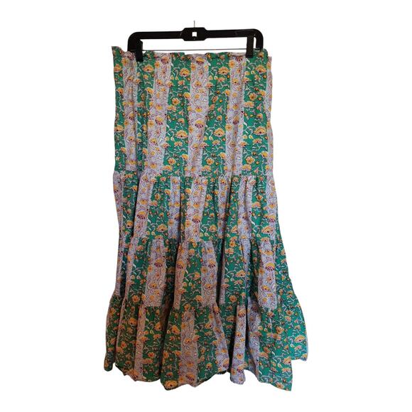 Rhode Target Skirt Large Cotton Ruffle Tier Midi Whimsical Floral Stripe Green - Picture 2 of 9